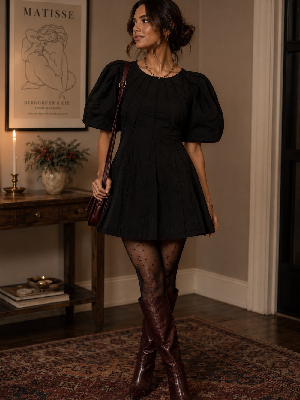 Anthropologie Aureta Black Pleated  Dress